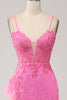 Load image into Gallery viewer, Trendy havfrue spaghetti stropper rosa paljetter Lang ballkjole med applikasjoner