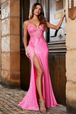 Rosa Spaghetti stropper Glitter Sequin Mermaid Prom kjole med Slit