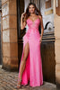 Load image into Gallery viewer, Rosa Spaghetti stropper Glitter Sequin Mermaid Prom kjole med Slit