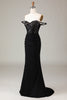 Load image into Gallery viewer, Av skulderen svart glitrende havfrue prom kjole