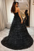 Load image into Gallery viewer, Trendy A Line Sweetheart Black Corset Prom kjole med volanger