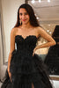 Load image into Gallery viewer, Trendy A Line Sweetheart Black Corset Prom kjole med volanger