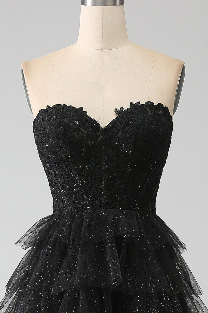 Load image into Gallery viewer, Glitter Sweetheart Black Corset Prom kjole med Slit