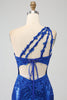 Load image into Gallery viewer, En skulder Royal Blue Mermaid Prom kjole med spalt