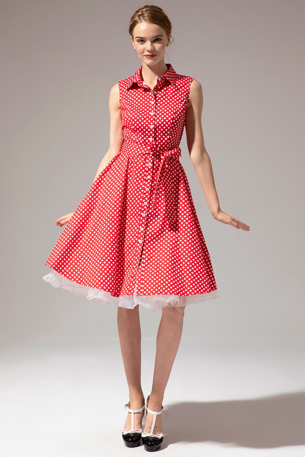 ermeløs polka dot 1950-tallet kjole