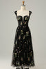 Load image into Gallery viewer, A Line Sweetheart Black Long Prom Dress med broderi