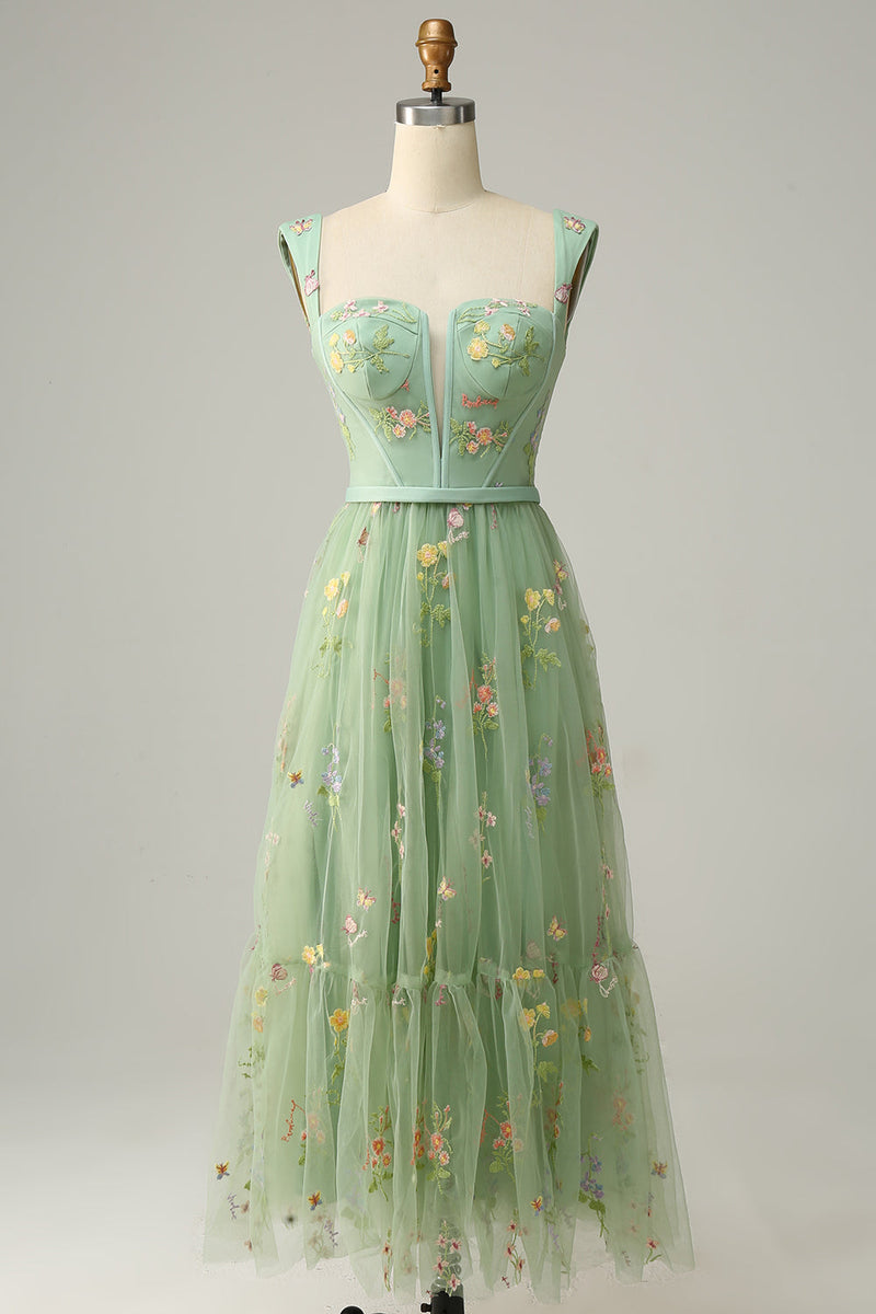 Load image into Gallery viewer, A Line Sweetheart Green Long Prom Dress med broderi