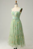 A Line Sweetheart Green Long Prom Dress med broderi