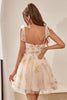 Load image into Gallery viewer, søt en linje spaghetti stropper champagne homecoming kjole med broderi