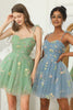 Load image into Gallery viewer, grønn kort a-line homecoming kjole med broderi