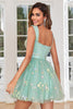 Load image into Gallery viewer, Cute A Line Sweetheart Grey Blue Short Homecoming Dress med broderi