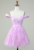 Load image into Gallery viewer, Cute A Line Sweetheart Purple Short Homecoming Dress med broderi