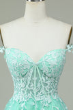 Cute A Line Spaghetti stropper Mint Short Homecoming kjole med Appliques