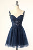 Load image into Gallery viewer, A Line Spaghetti stropper Grå Short Homecoming Dress med Appliques