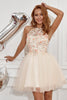 Load image into Gallery viewer, champagne halter homecoming kjole med broderi
