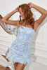 Load image into Gallery viewer, himmelblå paljett hjemkomst kjole med fjær