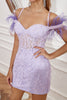 Load image into Gallery viewer, Lavendel av skulderen Homecoming Kjole med fjær