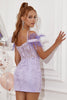 Load image into Gallery viewer, Lavendel av skulderen Homecoming Kjole med fjær