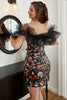 Load image into Gallery viewer, svart av skulderen paljett homecoming kjole med ruffles