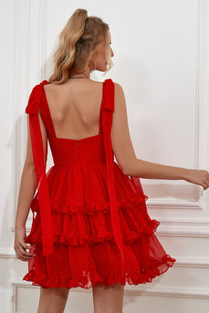 rød tiered kort hjemkomst kjole med buer
