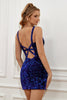 Load image into Gallery viewer, kongelig blå paljett v-hals homecoming kjole