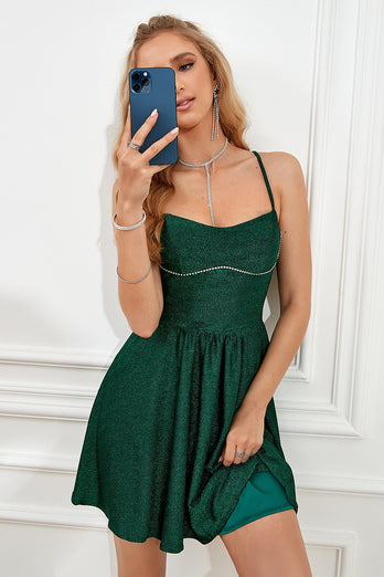 mørkegrønn spaghetti stropper A-line homecoming kjole