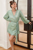 Load image into Gallery viewer, grønn wrap stil homecoming kjole med lange ermer