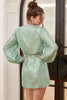 Load image into Gallery viewer, grønn wrap stil homecoming kjole med lange ermer
