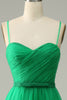Load image into Gallery viewer, Green Tulle A-line Midi Prom kjole med volanger