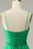 Green Tulle A-line Midi Prom kjole med volanger