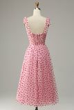 Pink Tulle A-line Midi Prom kjole med hjerter