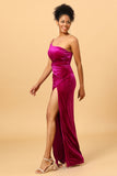 En Shoulder Velvet Prom kjole med Slit