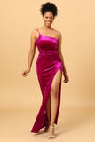 En Shoulder Velvet Prom kjole med Slit