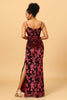 Load image into Gallery viewer, Sheath Spaghetti stropper Burgund Trykt Velvet Long Prom kjole med Silt