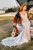 Load image into Gallery viewer, Elfenben og champagne Spaghetti stropper Havfrue blonder Beach brudekjole med feie tog