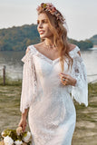 Elfenben blonder kald skulder Havfrue Cape Sleeve Boho brudekjole