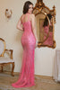 Load image into Gallery viewer, Fuchsia Sequin En skulder Sparkly Long Prom kjole med spalte