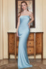 Load image into Gallery viewer, Skjedeløs grå blå lang ballkjole med åpen rygg