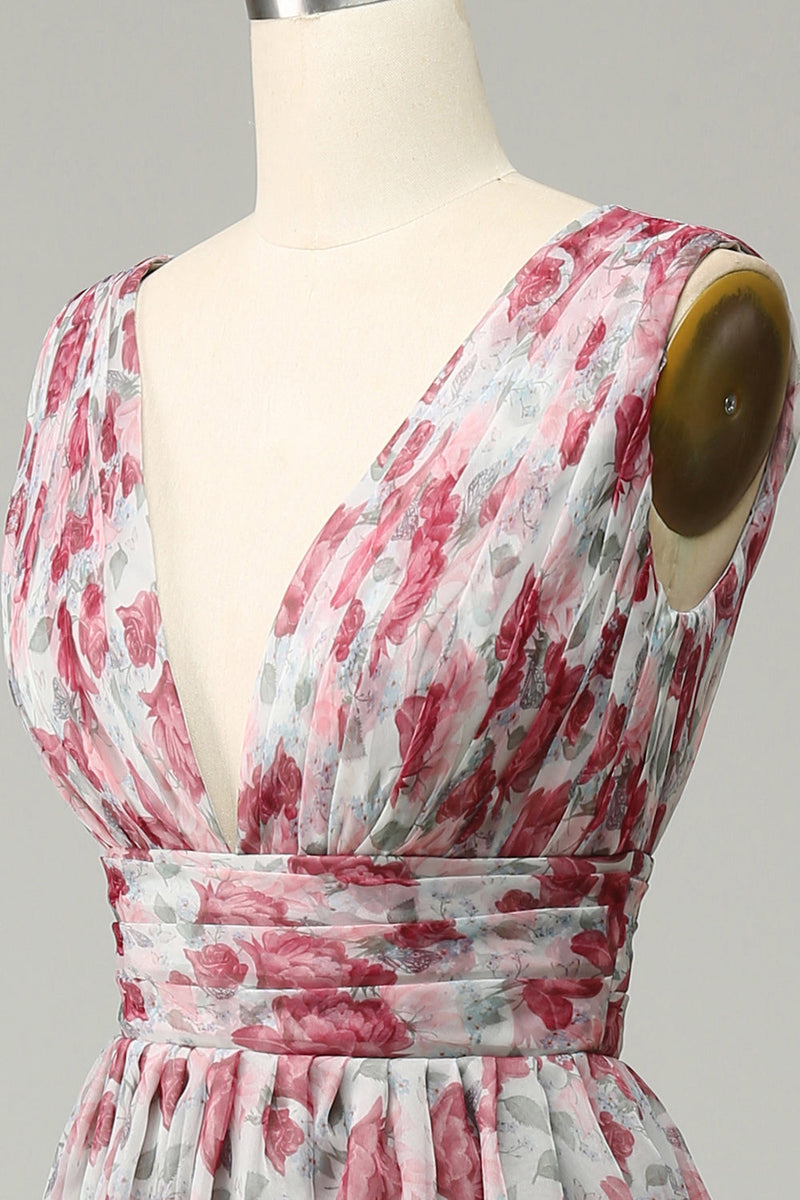Load image into Gallery viewer, Grå og rosa floral lang brudepike kjole