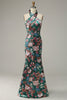 Load image into Gallery viewer, Flower Print Halter Satin Prom Kjole