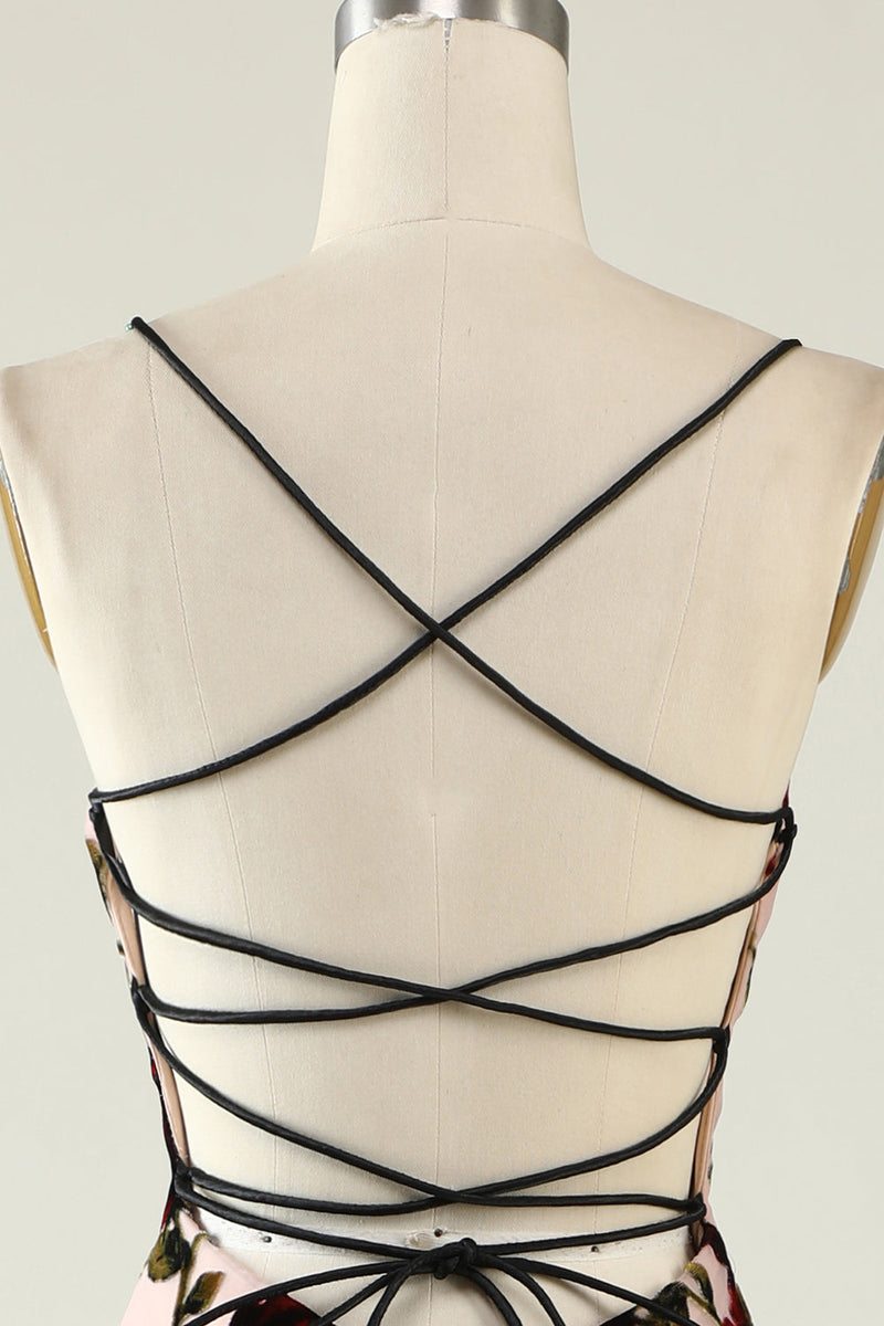Load image into Gallery viewer, Spaghetti stropper Floral brudepike kjole med snøre-opp ryggen