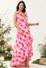 Load image into Gallery viewer, A Line V Neck Pink Flower Trykt Long brudepike kjole med Ruffles