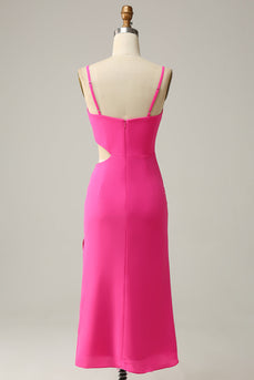 Spaghetti stropper Cut Out Hot Pink brudepike kjole med volanger