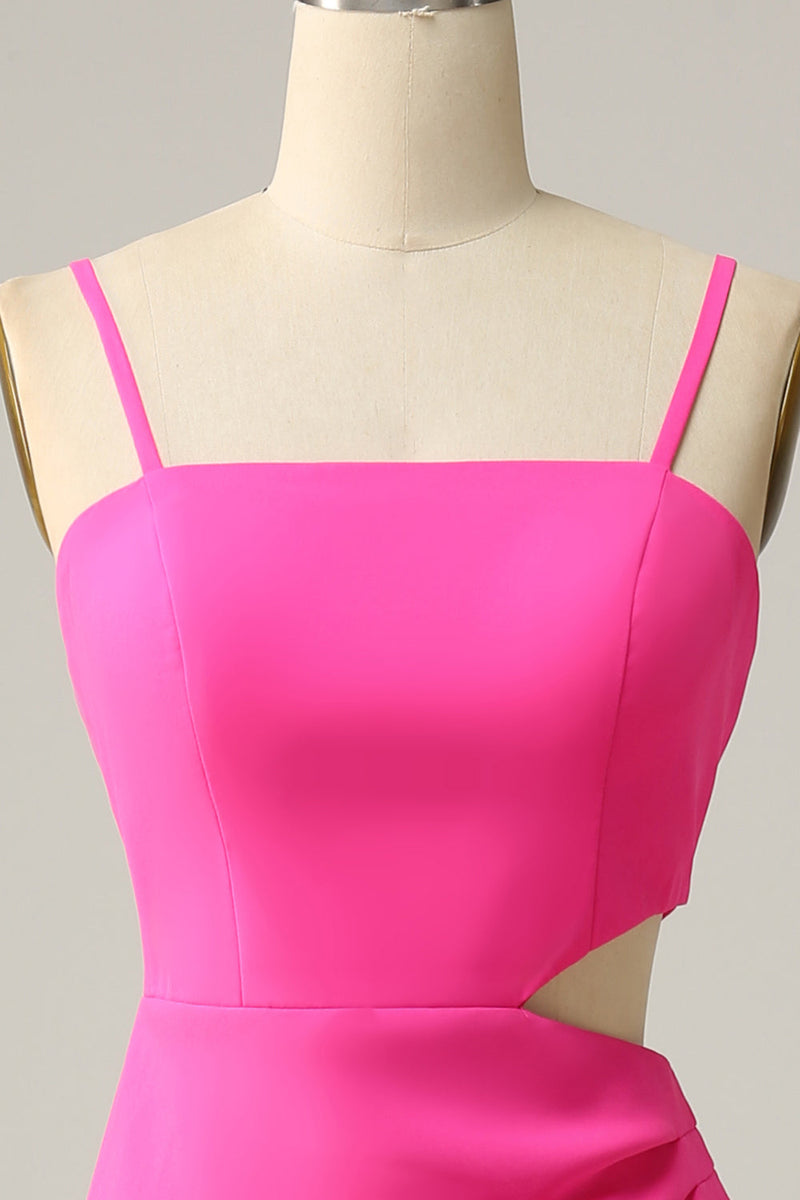Load image into Gallery viewer, Spaghetti stropper Cut Out Hot Pink brudepike kjole med volanger