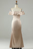 Load image into Gallery viewer, Ankel-lengde av skulderen Champagne Long brudepike kjole med volanger
