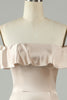 Load image into Gallery viewer, Ankel-lengde av skulderen Champagne Long brudepike kjole med volanger