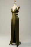 Spaghetti stropper Cut Out Olive Long brudepike kjole med Slit