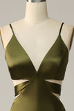 Spaghetti stropper Cut Out Olive Long brudepike kjole med Slit