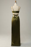 Spaghetti stropper Cut Out Olive Long brudepike kjole med Slit