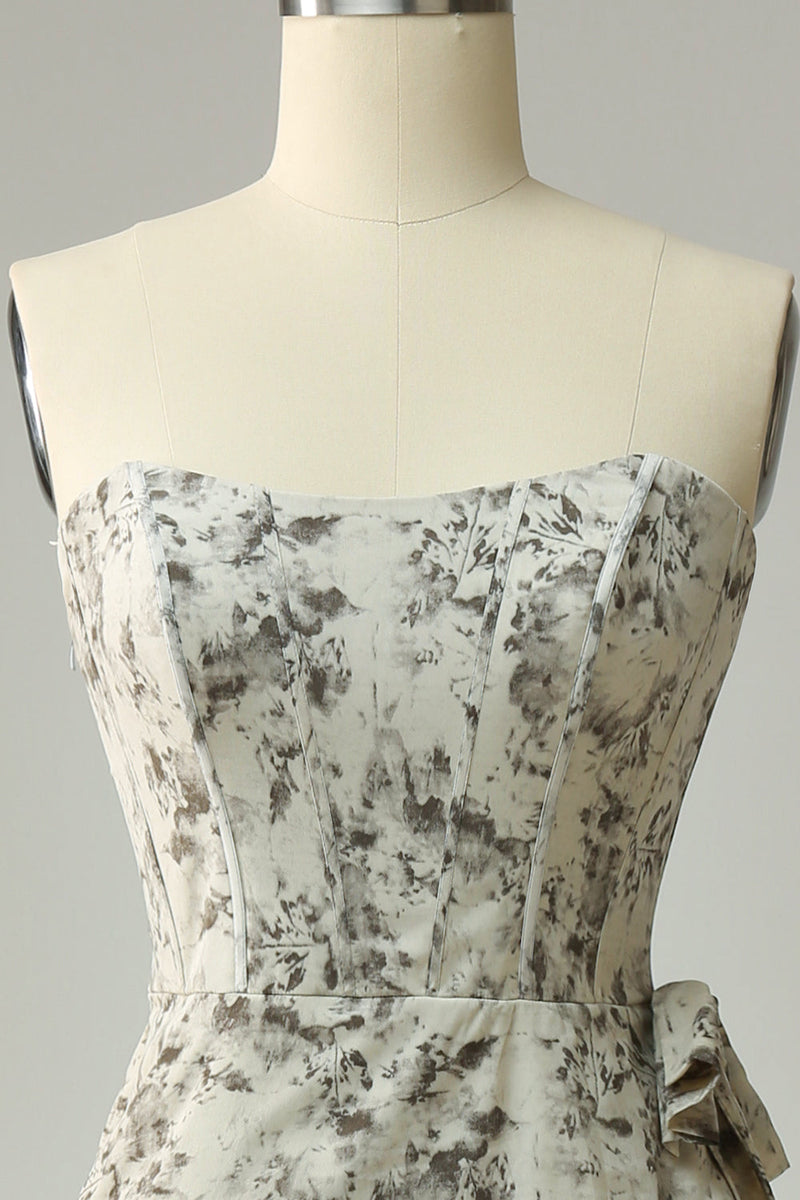 Load image into Gallery viewer, Slire Sweetheart Grey Trykt brudepike kjole med belte